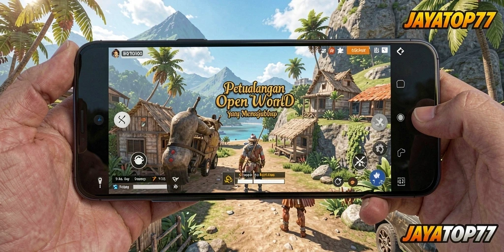 Tampilan gameplay JAYATOP77 yang menampilkan dunia Open World yang luas.