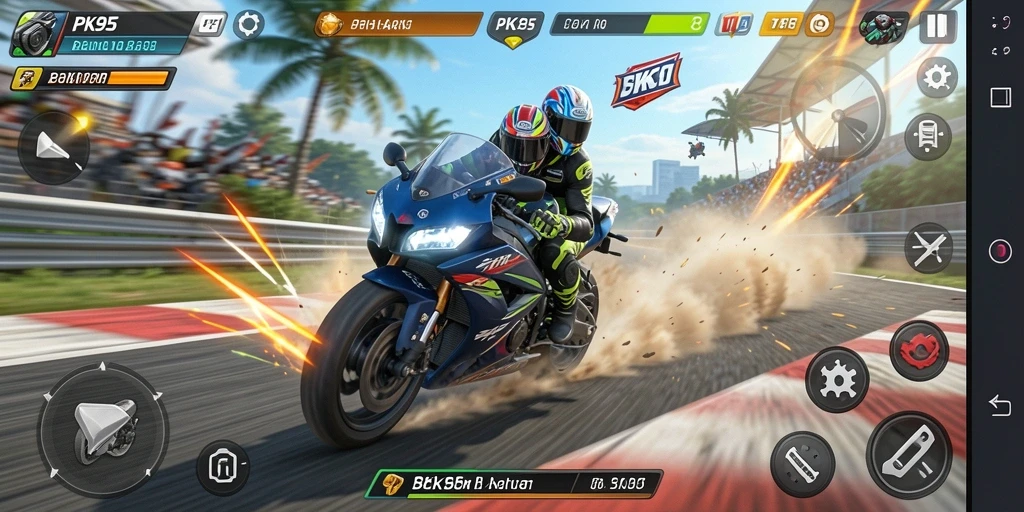 Gameplay seru PK95 saat balapan motor di trek yang menantang.