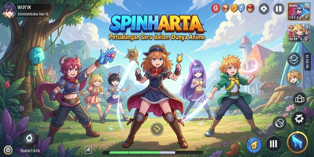 Tampilan seru dalam game SPINHARTA dengan karakter anime.