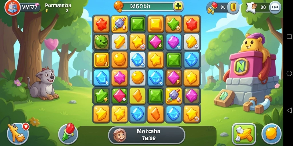 Tangkapan layar VM777 yang menampilkan gameplay match-3 yang mengasyikkan.